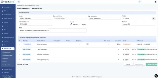 Create Aggregated Purchase Order