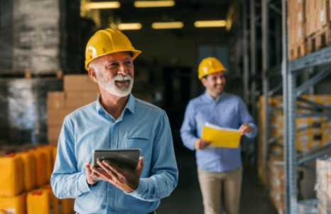 Two technicians checking inventory