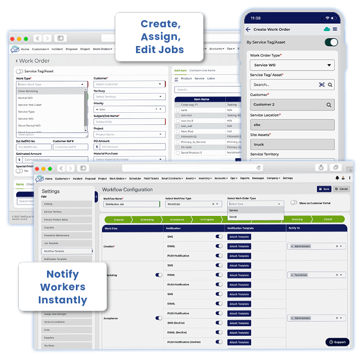 Create, assign, edit, re-assign jobs