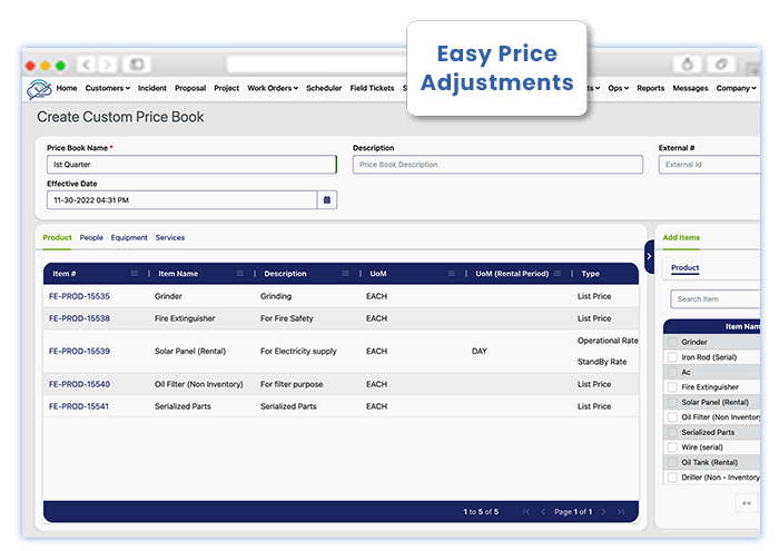 Easy access to customer pricing adjustments