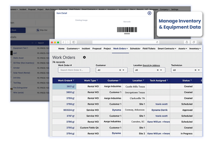 Manage inventory, track customer and equipment data