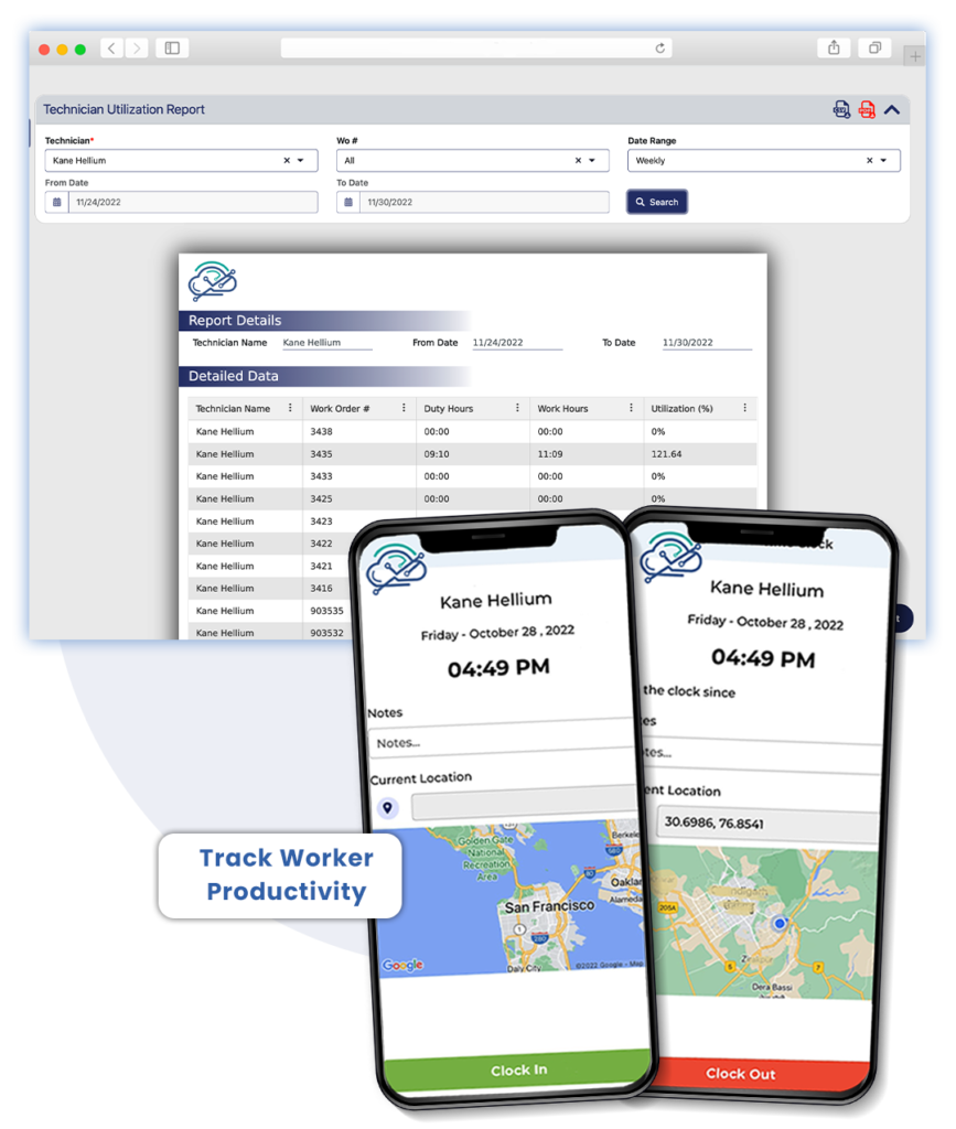 Field Service Technician Time Tracking Software with TimeSheet