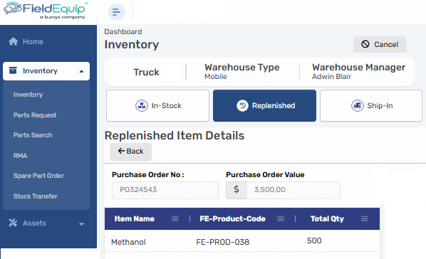 Replenished Items in Field Inventory