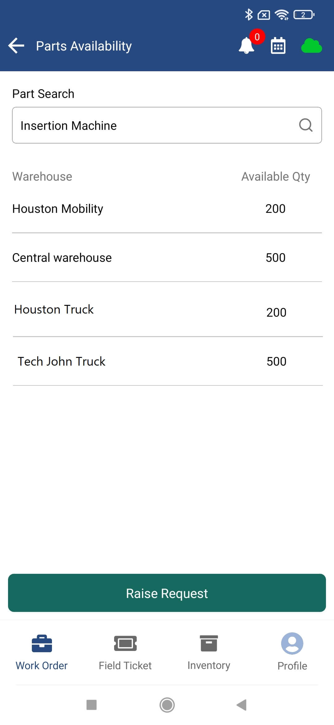 Request Parts using Mobile App
