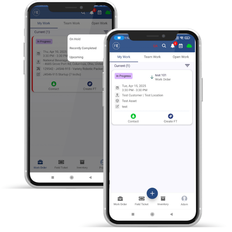 View of Upcoming Jobs on Field Service Mobile App